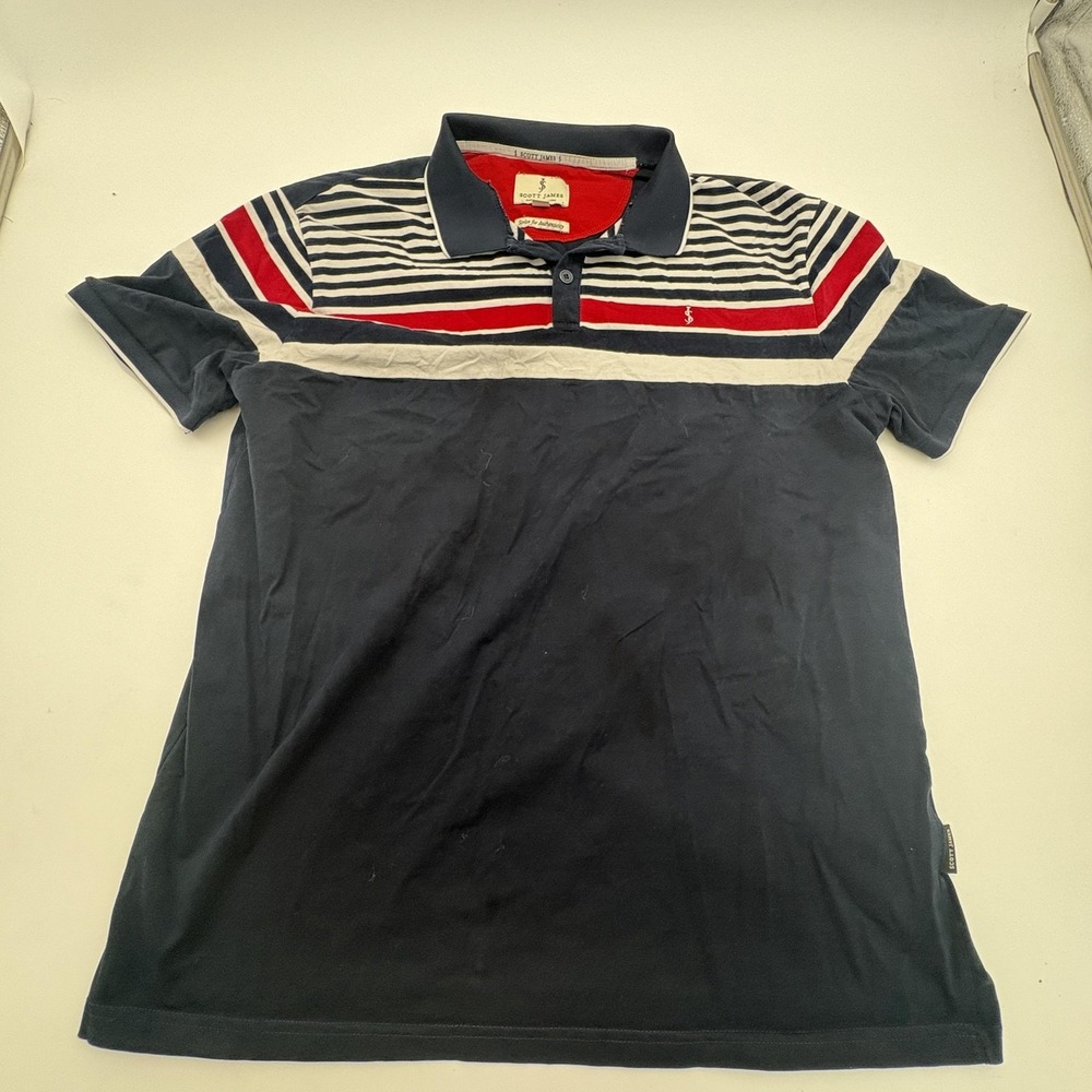 Scott James Polo Shirt Mens XL Blue Stripe Colorblock Short‎ Sleeve Casual